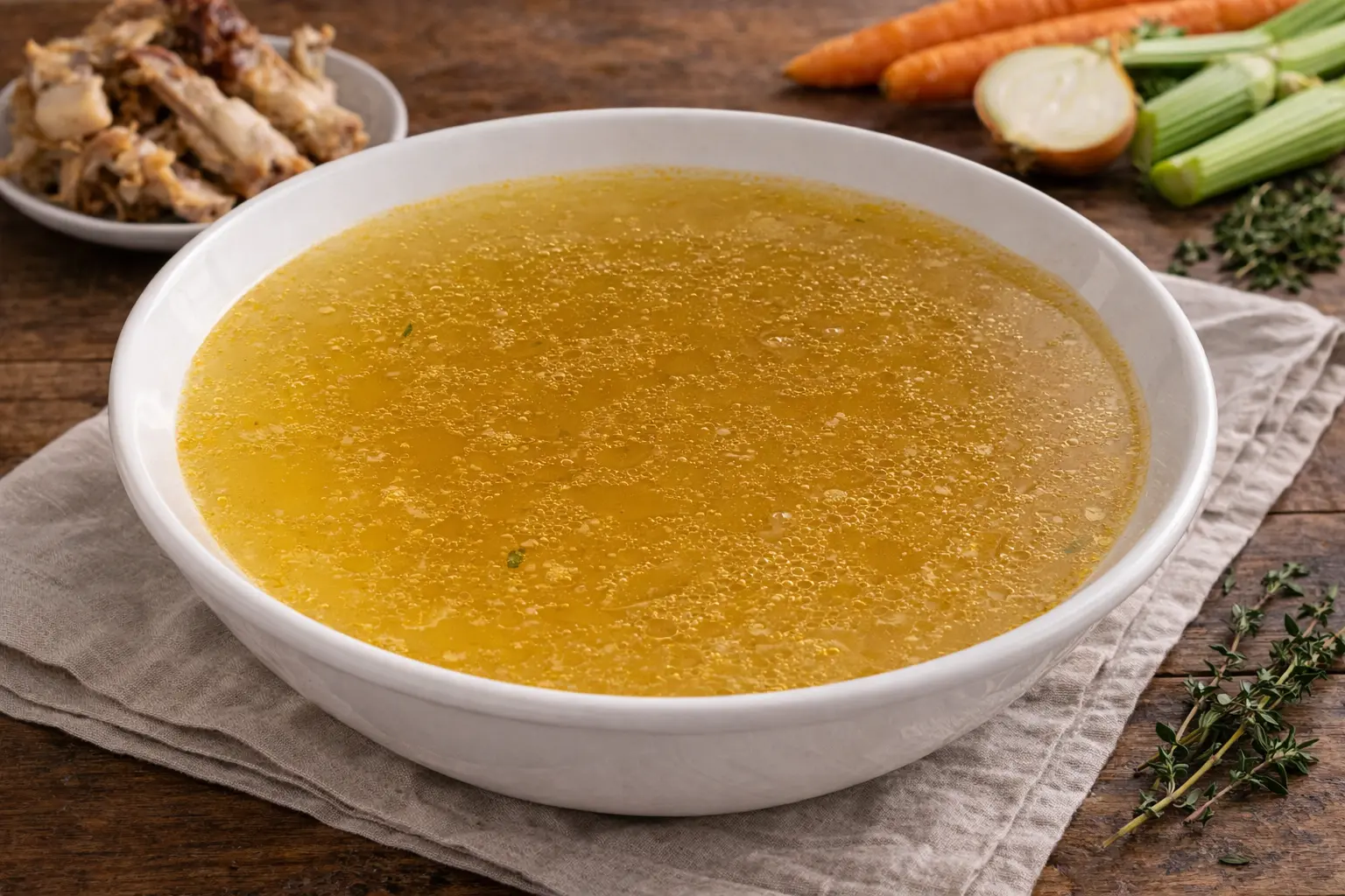 Caldo de huesos de pollo de aprovechamiento