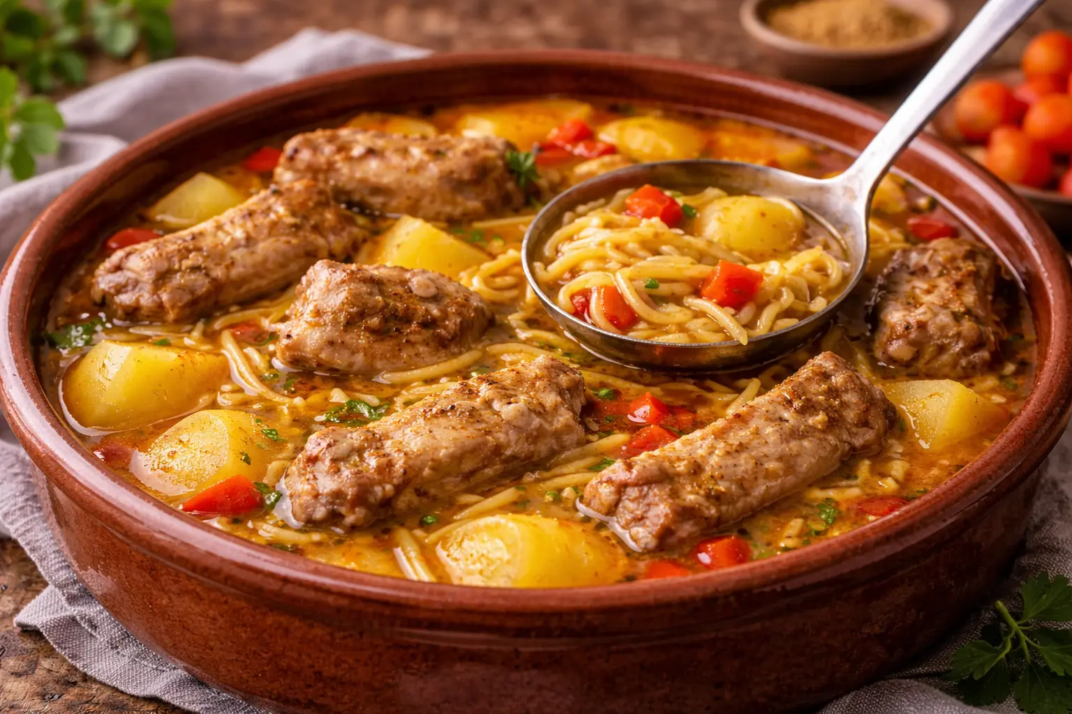 Guiso de fideos con costillas