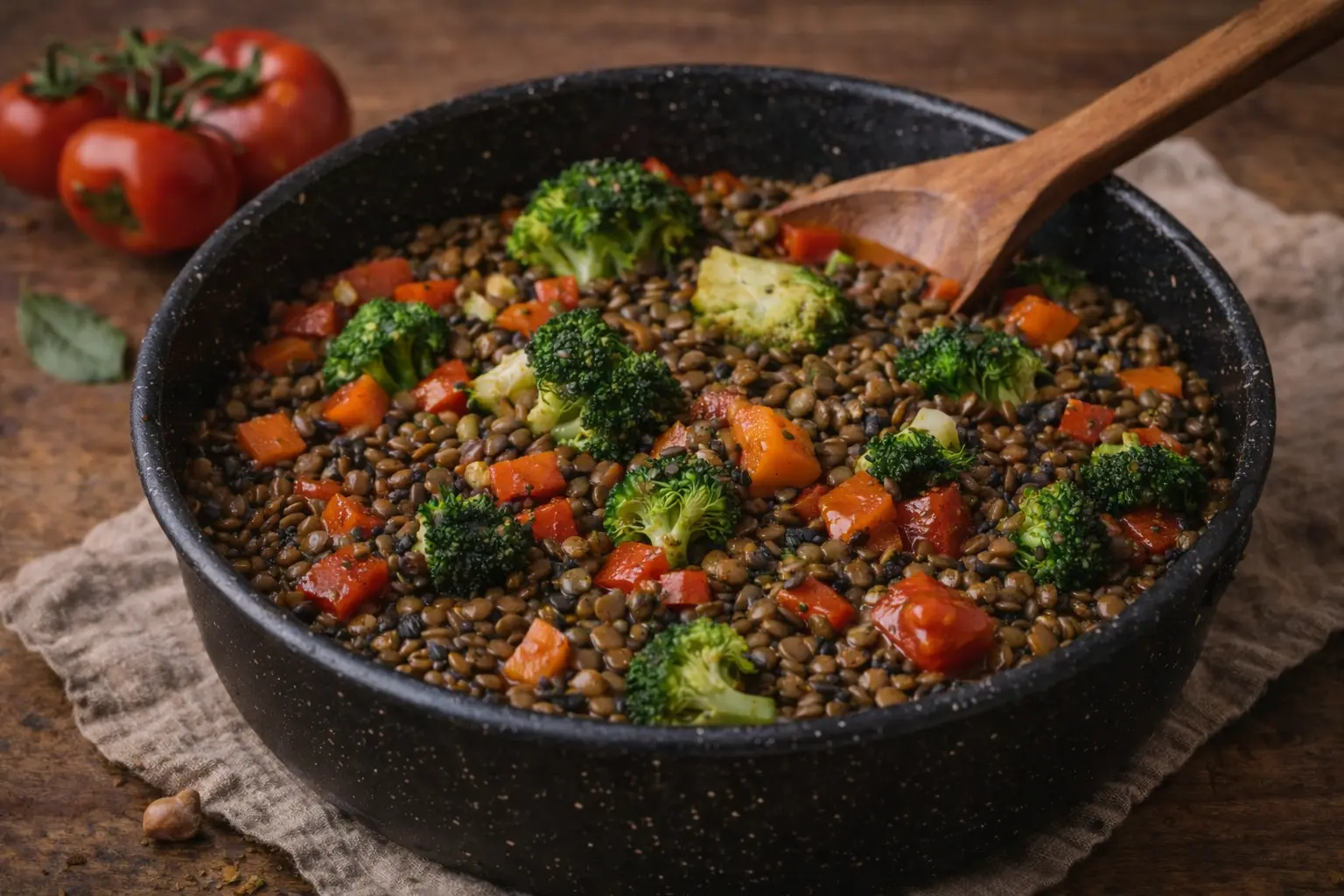 Lentejas beluga con verduras