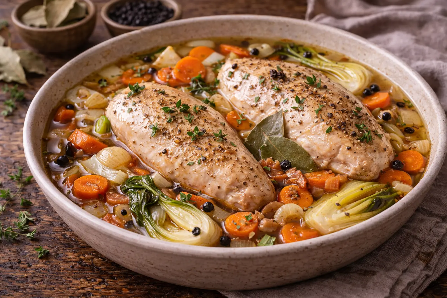 Pechugas de pollo con verduras en escabeche