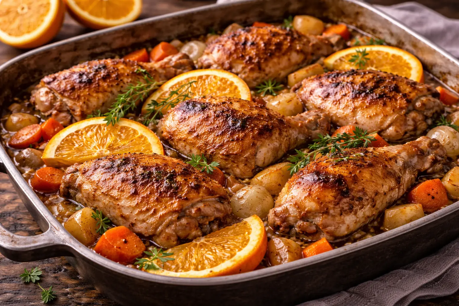 Pollo con tomillo y naranja